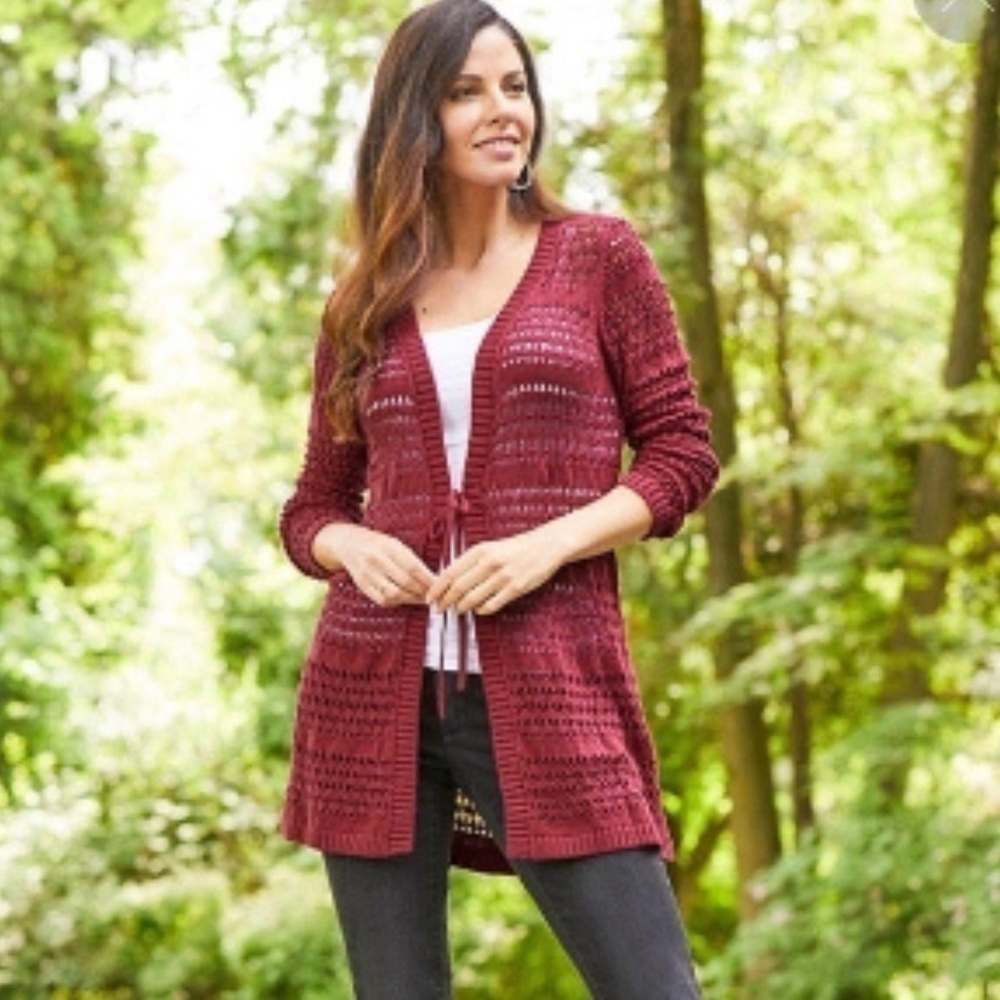 MATILDA Jane A Stitch In Time Cardigan Sweater XS NWT Burgundy Wine Red